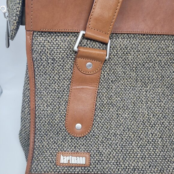 Hartmann Grey Tweed Leather Trim Shoulder Classic Business Bag 13x17x7 Briefcase - Picture 4 of 16